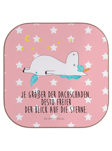 Mr. & Mrs. Panda Glasuntersetzer Einhorn Sternenhimmel mit Spruch in Rot Pastell