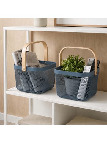 relaxdays 2 x Drahtkorb in Dunkelblau/ Natur - (B)26 x (H)17,5 x (T)24 cm
