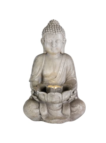 MARELIDA LED Brunnen Buddha Zierbrunnen H: 45cm in grau