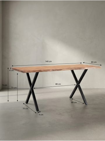KADIMA DESIGN Esstisch Massivholz Industrial, Akazie mittel mit X-Beinen