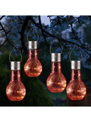 MARELIDA LED Solar Glühbirne Crackle Bruchglasoptik H: 17cm in rot