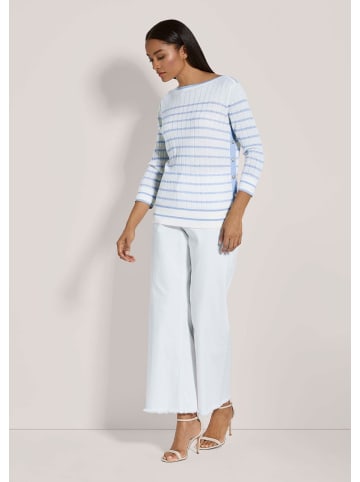 MADELEINE Halbarm Pullover, maritime Streifen in rauchblau / weiß