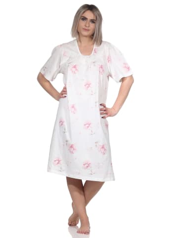 NORMANN Nachthemd kurzarm Spitze und Knopfleiste am Hals geblümter - 79219 in rosa