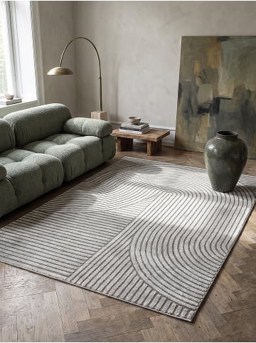 KADIMA DESIGN Teppich Kurzflor mit Zen-Dessin, pflegeleicht und flach im Aufbau in Grau