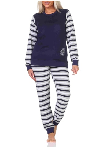 NORMANN geringelte Frottee Schlafanzug langarm Pyjama Eiskristall - 88030 in navy