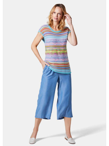 GOLDNER Kurzgröße:  Bequemes Top mit kombinationsstarkem Dessin in eisblau / gemustert