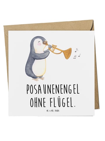 Mr. & Mrs. Panda Grußkarte Engel Posaune mit Spruch in Weiß