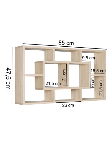 KADIMA DESIGN Wandregal PAOLA sonoma 85x47,5x16 MDF-Holz Hängeregal modern in Sonoma