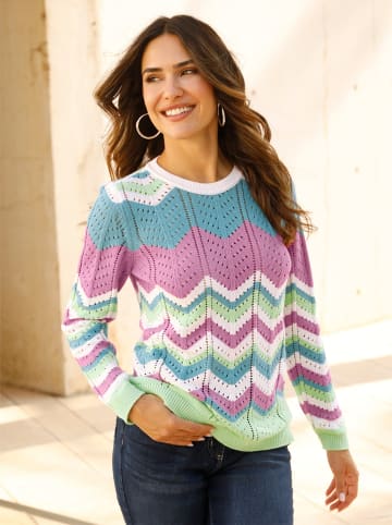 Sieh an! Ajour-Pullover in ecru-ozean-gemustert