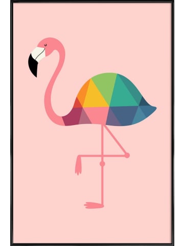 Juniqe Poster in Kunststoffrahmen "Rainbow Flamingo" in Rosa
