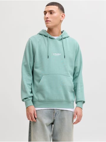 Jack & Jones Kapuzenpullover Kängurutasche Rippbündchen Kordel in Türkis