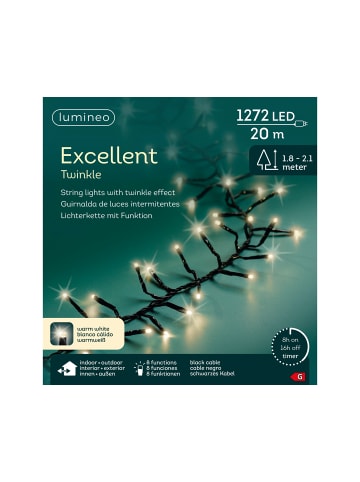 LUMINEO Lichterkette EXCELLENT TWINKLE 1272 LED 20 m, schwarzes Kabel in warm weiß