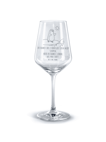 Mr. & Mrs. Panda Trinkglas Pinguin Surfer mit Spruch in Transparent