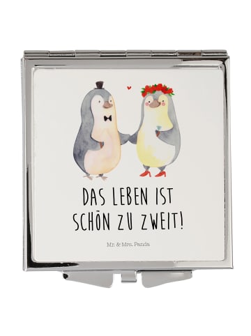 Mr. & Mrs. Panda Handtaschenspiegel quadratisch Pinguin Heirat m... in Weiß