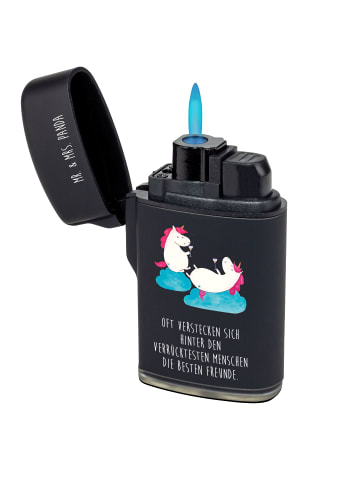 Mr. & Mrs. Panda Feuerzeug Einhorn Sekt mit Spruch in Schwarz