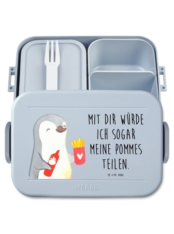 Mr. & Mrs. Panda Brotdose Pinguin Pommes Motiv mit Spruch in Blau Pastell