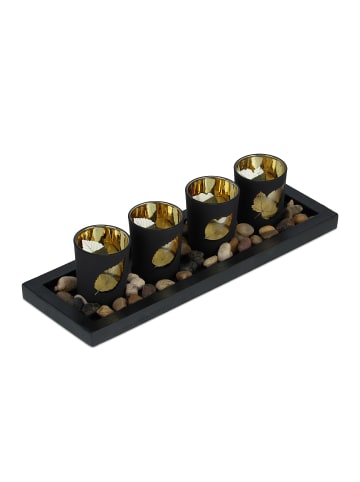 relaxdays Teelichthalter Set in Schwarz/ Gold - (B)33  x (H)8 x (T)11,5 cm