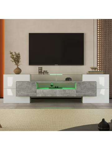 ABRIHOME TV Schrank in Hochglanz Weiß Schwarz 200 cm mit LED Beleuchtung