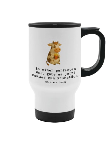 Mr. & Mrs. Panda Thermosbecher Kuh  Pommes mit Spruch in Weiß