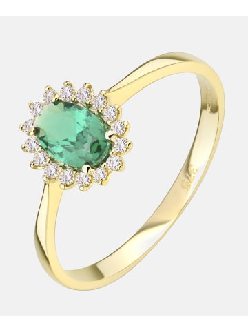 Vanlere Cluster-Ring aus 375 Gelbgold mit Zirkonia mit Smaragd