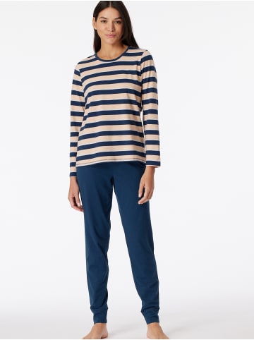 Schiesser Pyjama Casual Essentials in blau, pfirsich