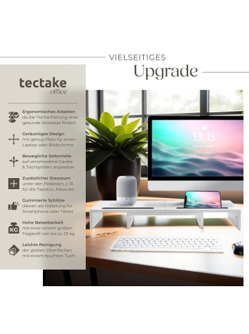 tectake Monitorständer Bozen 79 - 115 x 27 x 10,5 cm, weiß
