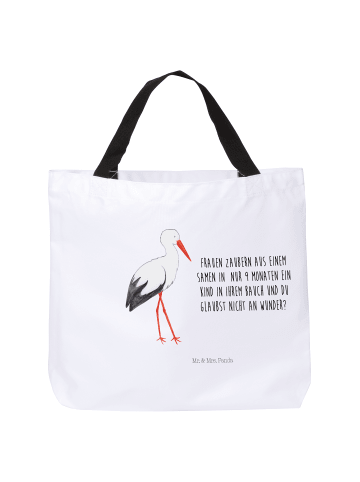 Mr. & Mrs. Panda Tote Bag Storch mit Spruch in Weiß