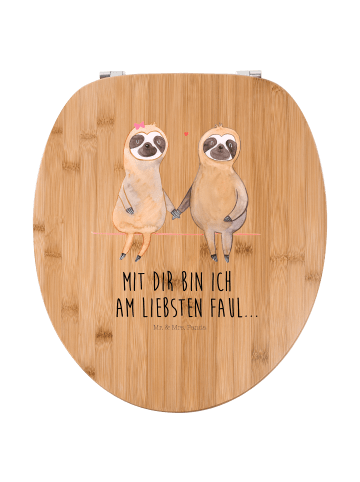Mr. & Mrs. Panda Motiv WC Sitz Faultier Pärchen mit Spruch in Braun