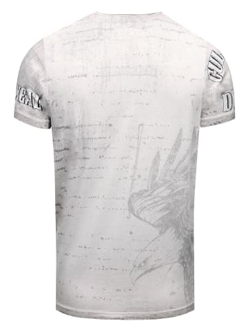 Rusty Neal Herren Vintage Oil Wash T-Shirt mit Skull Print & Raw Edge Rundhals in Grau