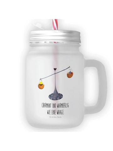 Mr. & Mrs. Panda Blümchentailglas Sternzeichen Waage mit Spruch in Transparent