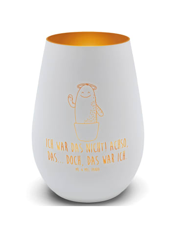 Mr. & Mrs. Panda Gold Windlicht Kaktus Heilig mit Spruch in Weiß