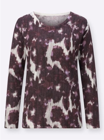 creation L Langarm-Pullover in ecru-aubergine-bedruckt