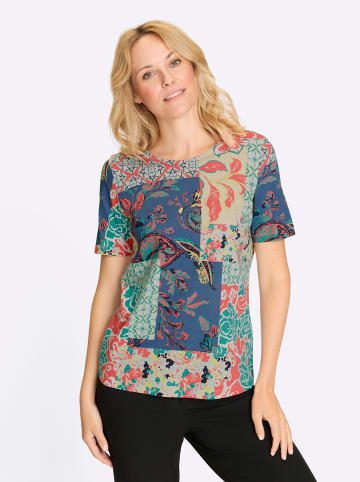 Sieh an! Kurzarmshirt in grapefruit-jeansblau-bedruckt