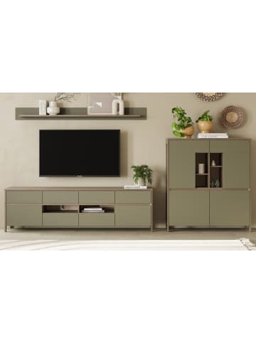 Furn.Design Wohnwand Salbei grün, Eiche, Wohnkombination 3-teilig 319 cm, Soft-Close