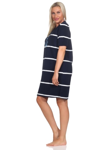 NORMANN Kurzarm Frottee Nachthemd Maritimer Look - 85722 in marine