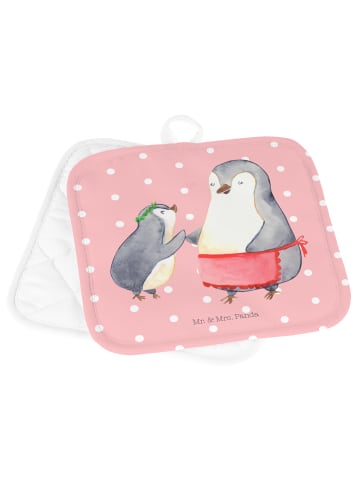 Mr. & Mrs. Panda 2er Set Topflappen  Pinguin mit Kind ohne Spruch in Rot Pastell