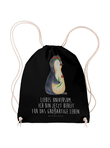 Mr. & Mrs. Panda Tasche Pinguin Blumen mit Spruch in Schwarz
