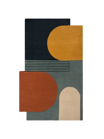 KADIMA DESIGN Abstrakt-geometrischer Wollteppich in Türkis