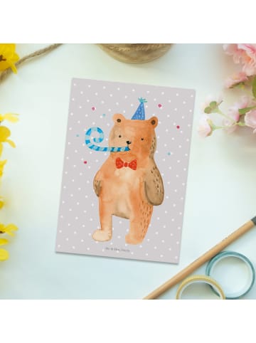 Mr. & Mrs. Panda Postkarte Bär Geburtstag ohne Spruch in Grau Pastell
