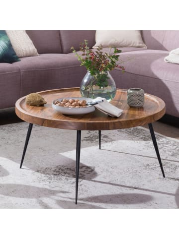 KADIMA DESIGN Couchtisch, Runde Holzplatte, Metallbeine, handgefertigt, pflegeleicht