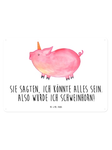 Mr. & Mrs. Panda Blechschild Einhorn Schwein mit Spruch in Weiß