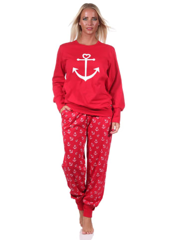 NORMANN Schlafanzug Pyjama Bündchen Anker - 69334 in rot