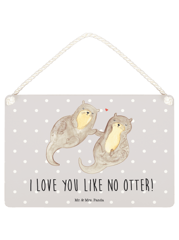 Mr. & Mrs. Panda Schild Otter Hände halten mit Spruch in Grau Pastell