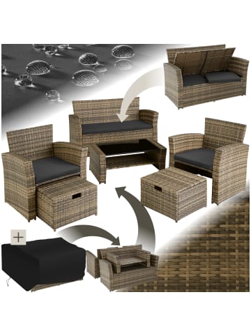 tectake Rattan Gartenlounge für 4 bis 6 Personen, mit Sicherheitsglasplatte