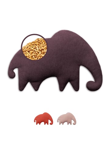 Leschi Wärmekissen 100 % Bio-Baumwolle, Körnerkissen "Leschifant" in Aubergine