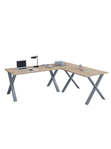VCM  X Schreibtisch Eckschreibtisch L Form 160x160x80 in Silber / Sonoma-Eiche