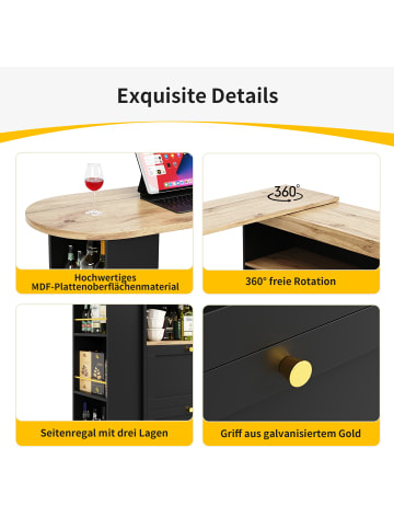 ABRIHOME 360° drehbarer Bartisch mit 4 Schubladen in Schwarz