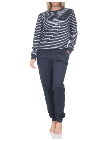 NORMANN Interlock Schlafanzug langarm Bündchen Sternmotiv in blau-mel.