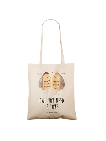 Mr. & Mrs. Panda Tragetasche Eulen Liebe mit Spruch in Creme