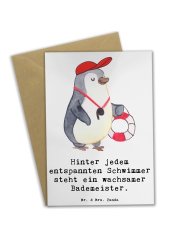 Mr. & Mrs. Panda Glückwunschkarte Bademeister schützend mit Spruch in Weiß
